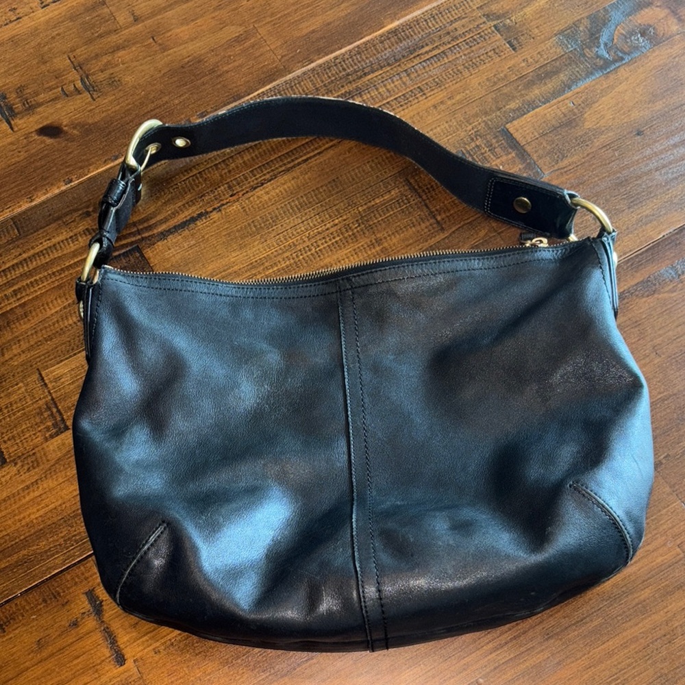 Coach Black Leather Hobo Bag with Gold Hardware